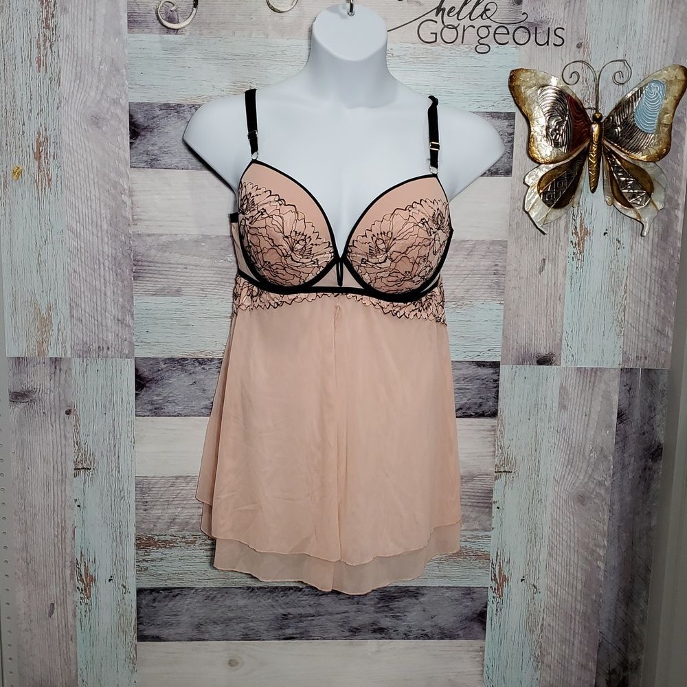 Auden Pink And Black Lace Babydoll Chemise